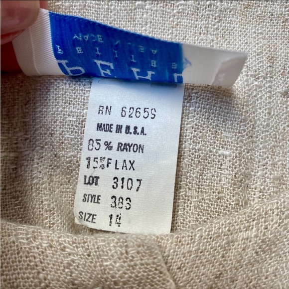 Peri Petites Flax Blend Button Front Midi Dress Beige Linen Look Made in USA M - Picture 15 of 15